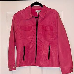 Irene Allison Full Zip Women's Cotton Jacket M Pink NWOT Pockets Sheen Barbie